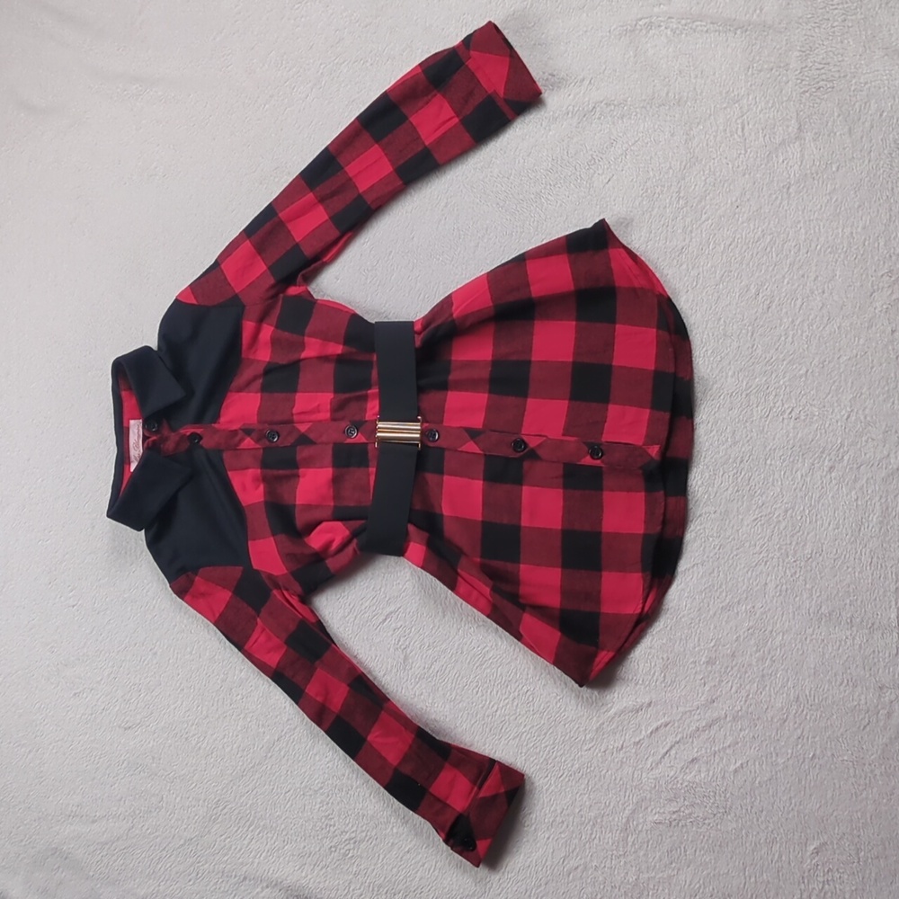 Miss Blumarine Girls Red Buffalo Plaid Amour Tunic Shirt Top Size 6 EU - Picture 5 of 12